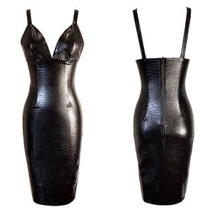Handmade Croc Embossed Halter Pencil Dress
